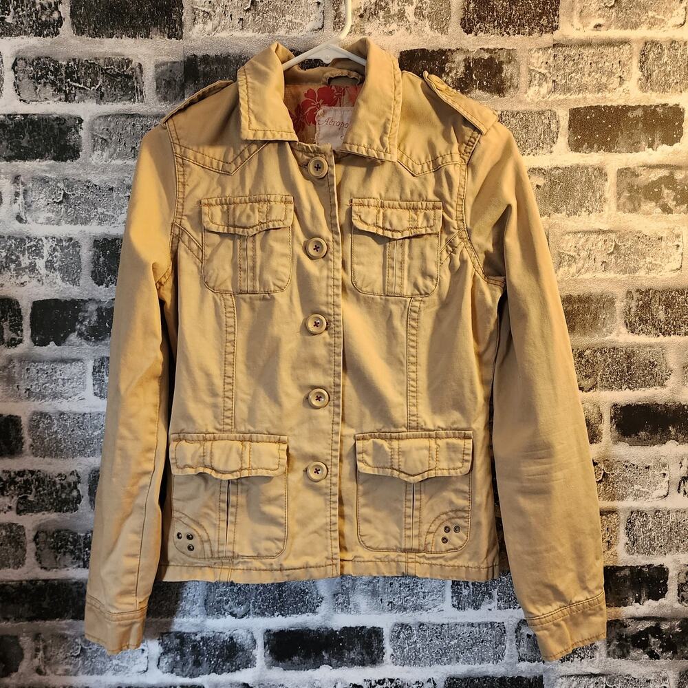 Aeropostale Tan Button Down Cargo Utility Style Shacket Jacket Size Small